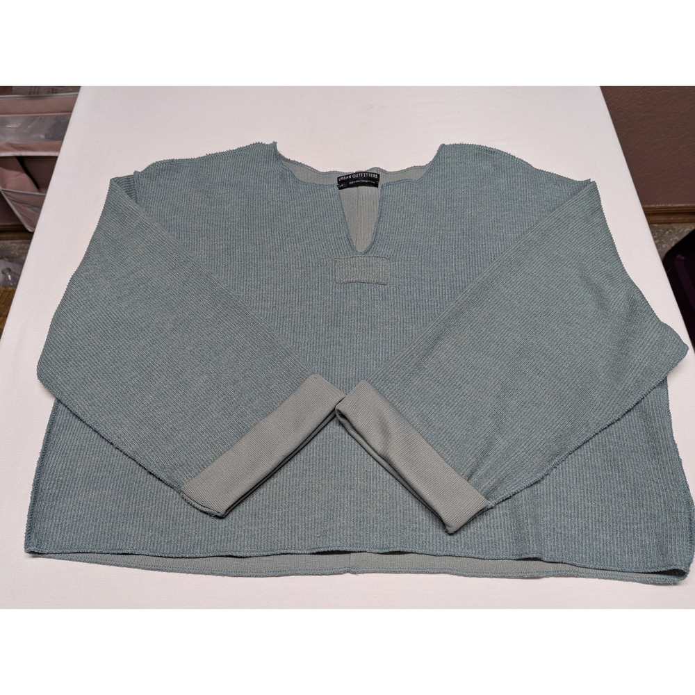 Urban Outfitters Ribbed Notched V-Neck Oversized Sweater Sage Green Small